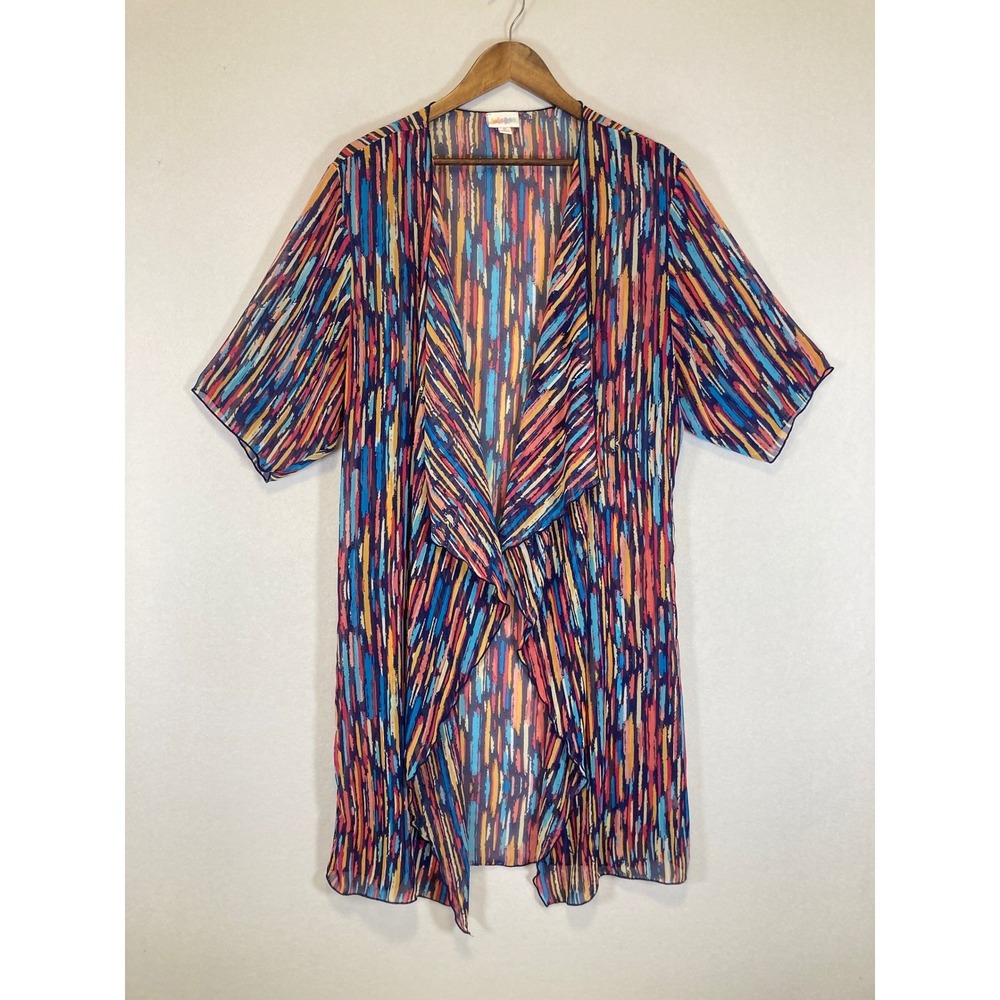 Boho‎ Artistic LuLaRoe Women Med Multi Color Brushstroke Lindsay Kimono Cardigan